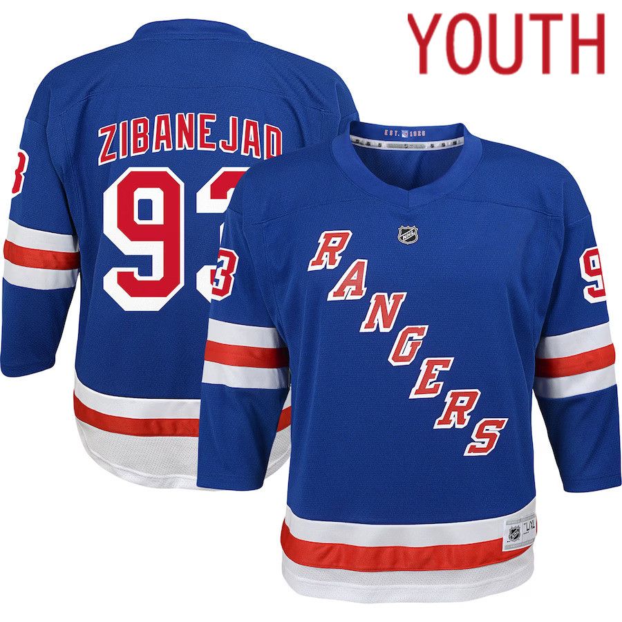 Youth New York Rangers 93 Mika Zibanejad Blue Home Replica Player NHL Jersey
